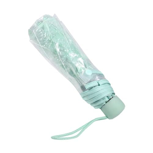 Tiiyee Clear Folding Umbrella, Cherry Blossom for Travel Rain (Green) — view 4