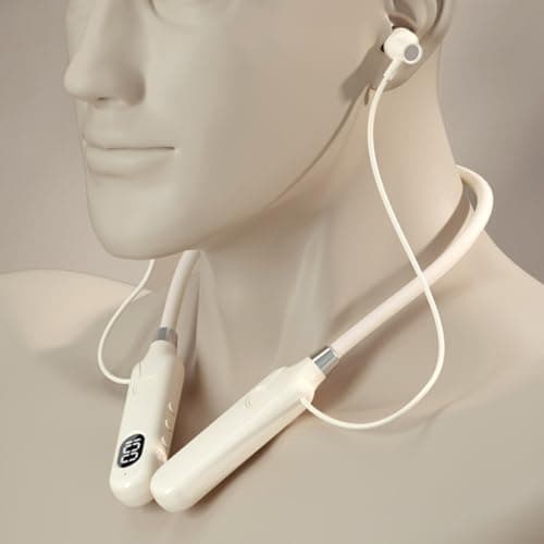 LALADEFIEE Wireless Neckband Around the Neck Headphone Comfortable Design Lightweight Portable for Travel and Outdoor Activities Beige — view 5