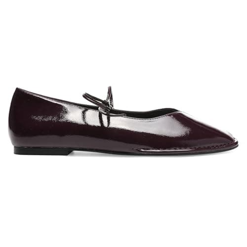 ETPSJKR - Women's ballet flats with laces, square toe, ballerina shoes, pretty bows, flat shoes for office, Burgundy, 26.0 cm — view 3