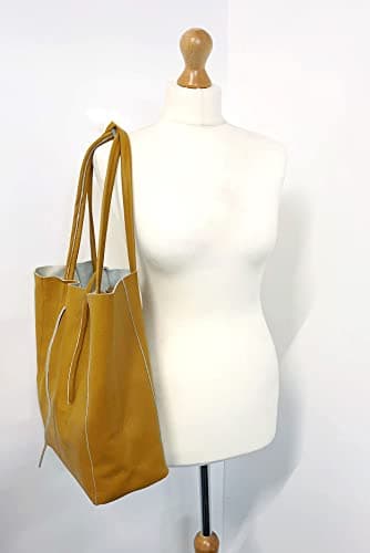 LeahWard Large Leather Hobo Shoulder Bag, Genuine Italian Hand Made Leather Shoulder Bags, A4 College School Work Business Bags (Mustard Yellow) — view 6