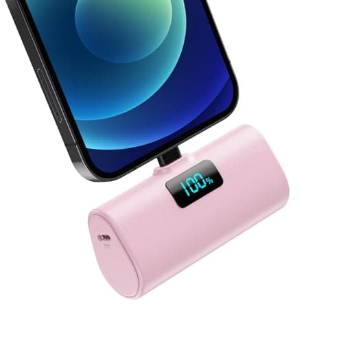 HETP Mini Power Bank 5200mAh, 20W PD Fast Charging Portable Charger, LCD Display Battery Pack, Ultra-Compact Powerbank Compatible with iPhone 14/14 Pro Max/13/13 Pro Max/12/11/XR/X/8, etc Pink