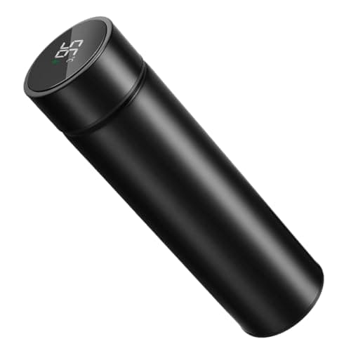 500ML Coffee Cups Travel Mugs with Temperature Display, Stainless Steel Vacuum Insulated Water Bottle with Inner Tea Strainer, Portable Travel Cup, 12-Hour Thermal Insulation 500ml Dark