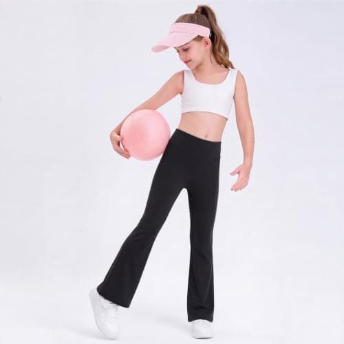 Sahunfri Girls Fleece Lined Flared Leggings Kids School Trousers Black — view 2