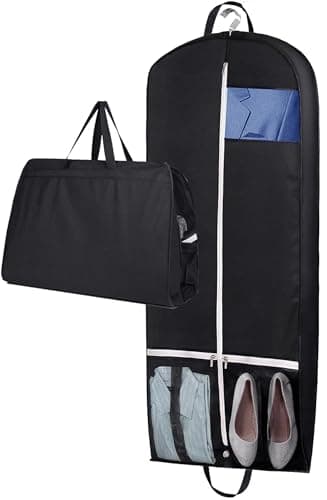 MISSLO 43" Gusseted Garment Bag Cover Breathable Suit Bag for Men Women Travel Hanging Dress Clothes Carrier with Two Mesh Storage Pockets, Black