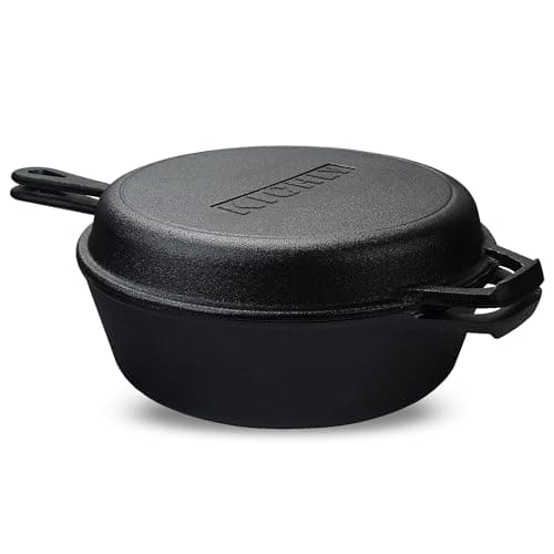 KICHLY Combo Cooker Cast Iron Dutch Oven with Lid 2 in1, Pre-seasoned Multi Cookware Skillet, 3.2QT Cast Iron Pan Dutch Oven Deep Pot with Frying Pan 10.25 Inch, Grill Induction Stovetop Camping — view 2