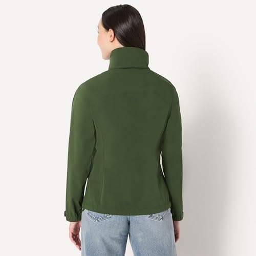 Amazon Essentials Women's Relaxed-Fit Packable Lightweight Waterproof Hooded Rain Jacket, Dark Green, L — view 3