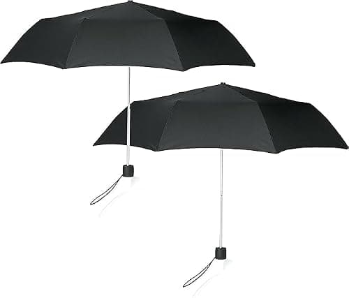 HOVUK Black Windproof Compact Umbrella 2 Pack, Foldable Travel Stick Umbrella for Men Women, Waterproof UV Protection, Strong Steel Frame, Lightweight & Portable for Rain or Sun