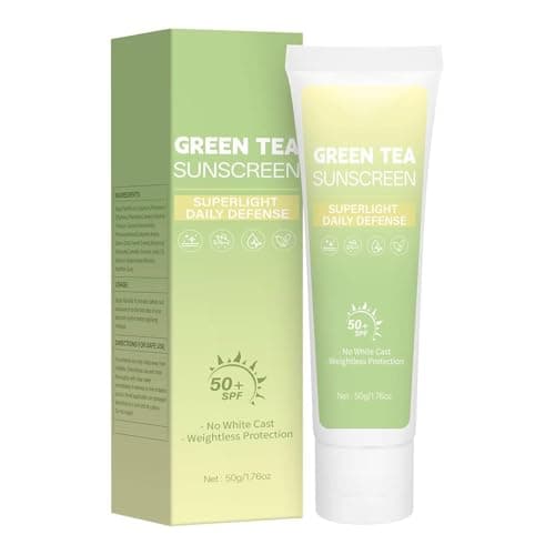 Green Tea Sunscreen, Green Tea Hyaluronic Hydrating Sun Cream SPF 50, Moisturising Korean Sunscreen for Face, Travel Size Sun Cream SPF 50+, Non-Greasy, Daily Broad Spectrum UV Protection (1)