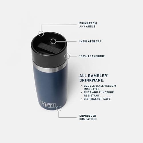 YETI Rambler 12 oz (355 ml) Travel Bottle with 100% Leakproof Hotshot Commuter Cap, Vacuum Insulated Stainless Steel Coffee Flask for Travel & Commute, Olive/King Crab Orange — view 4