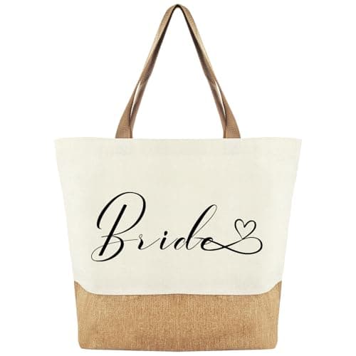 Tarklanda Bride Canvas Jute Tote Bag, Bridal Shower Wedding Bachelorette Bride Gifts Shoulder Bag, Shopping Bags for Wedding Day Engagement Proposal Hen Party Suitable for Travel Picnic Beach Holiday