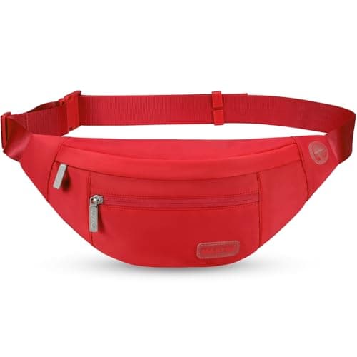 MAXTOP Large Bumbag Waist Fanny Pack Running Belt for Men Women Unisex Bum Bag with Headphone Jack and 4-Zipper Pockets Adjustable Belt for Travel Running Jogging Workout Hiking Gifts Red