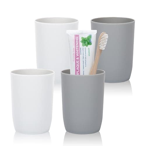 Topsky 4-Pieces Dishwasher Safe Plastic Tumblers Travel Mouthwash Cup Reusable Water Cup Travel Camping Portable Cups Coloured Plastic Cups 2 Grey 2 White 280ml