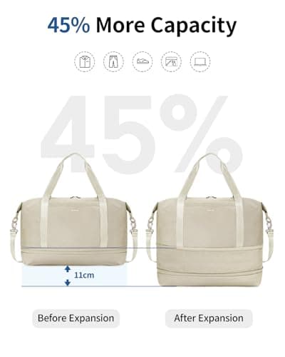 ECOHUB for Ryanair Cabin Bags 40x30x20, Expandable Underseat Hand Luggage Bag, Foldable Carry On Bag with Removable Wet Pocket, Water-Resistant Overnight Hospital Weekend Bag for Women (Beige) — view 3
