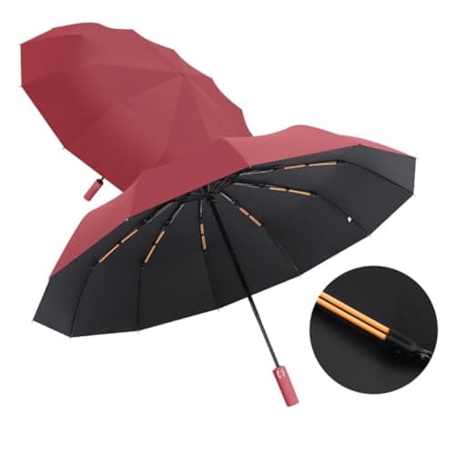 Maibar Umbrella Windproof Strong 24 Ribs Compact Umbrellas Sun UV Protection spf 50 Folding Travel Large Auto Open Close Umbrellas Umbrella (Red) — view 3
