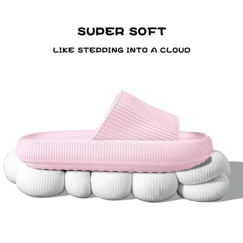 BHFRGAS Sliders Cloud Slippers Women Men，Non-Slip Mens Womens Slippers Cloud Sliders，Soft Flip Flops with Thick Sole for Shower Bathroom Pool Beach，Pink, 5-5.5 UK — view 3