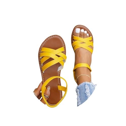 Ladies Sandals Womens Flat Sandals Cross Strappy Open Toe Sandal Elastic Strap Hiking Sandal Casual Travel Breathable Flip Flop Womens Wide Fit Slippers Ladies Summer Beach Shoes