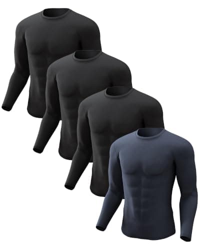 Men Thermal Long Sleeve Tops Crew Neck 4 Pack 3 Black & 1 Charcoal Gray M