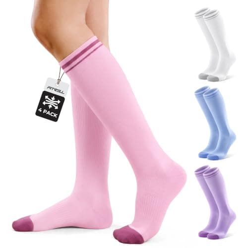 FITRELL 4 Pairs Compression Socks for Women and Men 15-20 mmHg Flight Socks