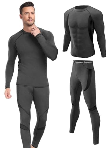UNIQUEBELLA Mens Thermal Underwear Set Long Sleeve Tops Long Johns Thermal Base Layer Bottom Fleece Lined Quick Drying — view 2