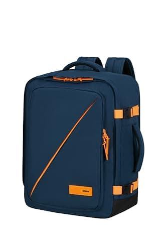 American Tourister Take2Cabin - EasyJet Cabin Bag 36 x 20 x 45 cm, 38 L, 0.70 kg, Hand Luggage, Airplane Backpack M Underseat, Blue/Orange (Dark Navy/Radiant Orange)