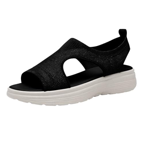 Water Shoes Women, Womens Trainers Ladies Summer Fashion Casual Plus Size Cushioned Sandal Wedge Shoes Walking Lightweight Comfy Breathable Shock Abosrbing Orthopedic Swim Sandals Arch Support Black