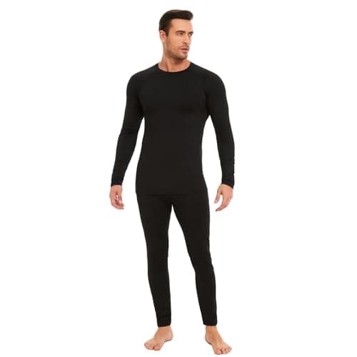 AMZSPORT Mens Thermal Base Layer Set Warm Fleece Lined Winter Underwear Breathable Long Johns Compression Long Sleeve Top & Bottom Black XL — view 2