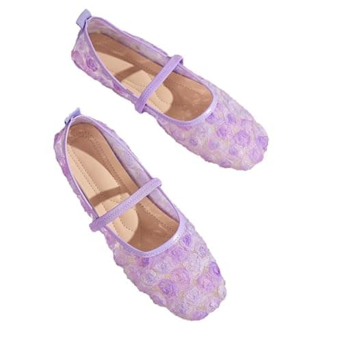 Women Slip On Shoes,Ladies Breathable Mesh with Three-Dimensional Rose Gentle Style Lace-Up Flat Soft Sole Shoes Comfortable Lightweight Casual Footwear for Spring Summer Daily Wear 3.5-7.5 — view 5