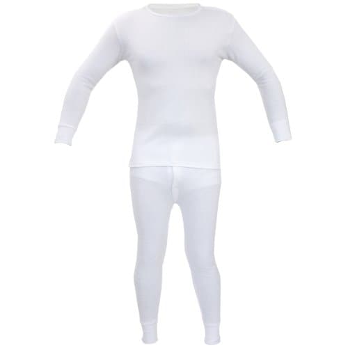 Kids Thermal Winter Warm Underwear Set Long John Bottom and Long Sleeve Top Size:Age 6-8 Years (Unisex Boy Girl Children) Colour:White