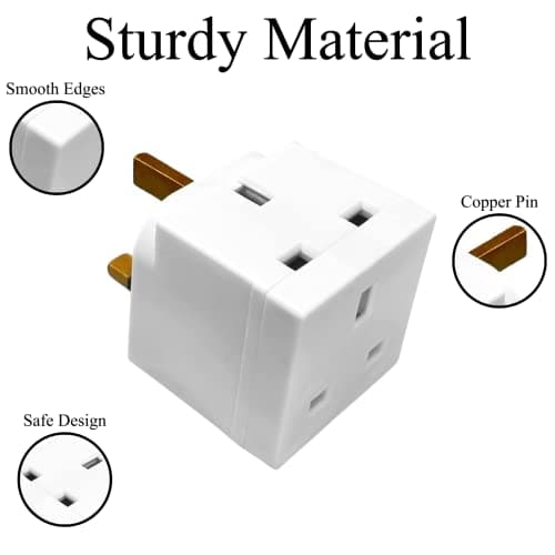 2 Way Plug Adapter UK Outlet Extender Double Socket Adapter Multiplug with Multi Plug for Bedroom Kitchen Bathroom Study Desk Shelf and Landing White 3 Pack — view 3