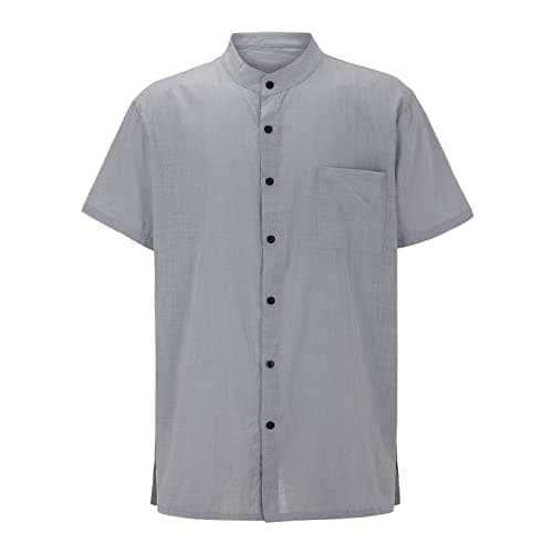 Men's Loose Short Sleeve Beach Cardigan with Practical Front Pocket, Lightweight Solid Casual Shirt for Summer Vacation, Travel, and Daily Wear (Grey, L)