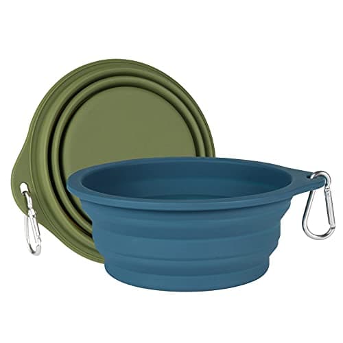SLSON 2 Pack Dog Collapsible Bowl Large Portable Dog Bowl Pet Feeding Bowl Dog Food Water Bowl Pet Travel Bowl with Carabiner for Pet Indoor and Outdoor Activity (Navy + Dark Green) — view 2