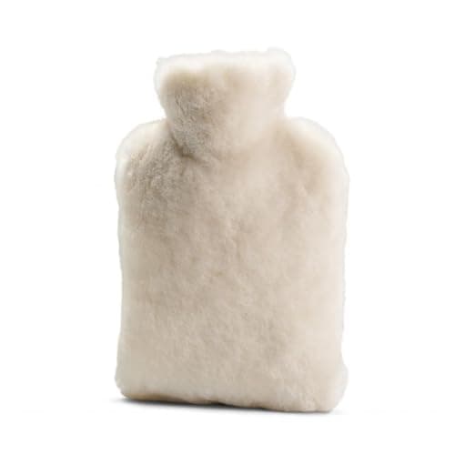 Hot Water Bottle Cover – Genuine Soft Sheepskin Shorn Wool Plush Insulated Cosy Sleeve with Zip Closure - Natural Wool Heat Retention Protector for Home Comfort & Winter Warmth (Natural, Large)