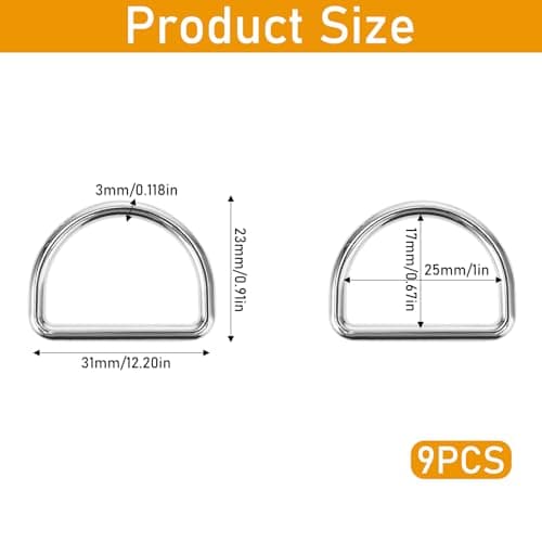 Aiyorse 9 Pack 1 Inch D Ring, 3mm Thickness Stainless Steel Heavy Duty D Ring for Bag Metal D Rings for Dog Collars, Backpacks, Webbing Straps Belts Bags Dog Leash Hand DIY Accessories(Sliver) — view 2