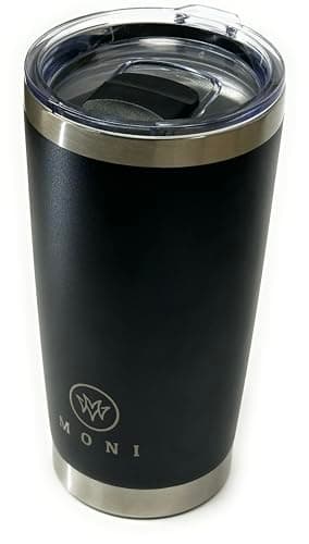M O N I Rambler Travel Mug, Stainless Steel Vacuum Insulated with Silver Trim, Fits Car Cup Holder 10 oz (295 ml)