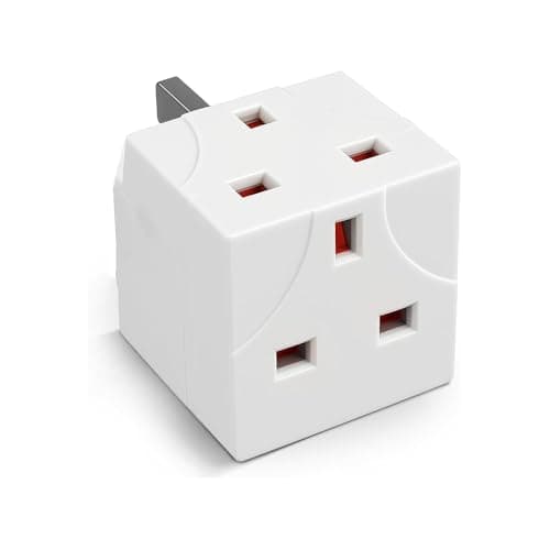 Double Plug Adaptor UK 13A, 2 Way 3 Pin Socket Cube Extension Splitter 250V, Compact Mains Wall Adaptor Block for Home, Kitchen and Office (Pack of 1)