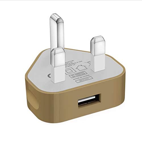 USB Compact Universal UK Mains Charger 1000 mAh CE Approved Adapter Cable Compatible with Mobile Phones iPhone 5 6 7 8 X iPod/Samsung Galaxy S2 3.4 S5 S6 S7 S8 S9/Smart phones/Media devices (Gold)