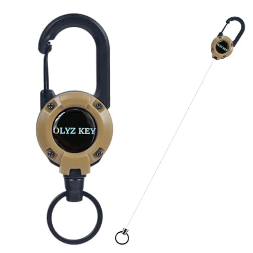 Oleyzee Retractable Keychain Heavy Duty Multitool Carabiner Key Chain, 60CM Extended Coated Steel Cord Badge Reel, Carabiner Key Holder for Work & Outdoor, Bearing 8.0 oz, Brown — view 6