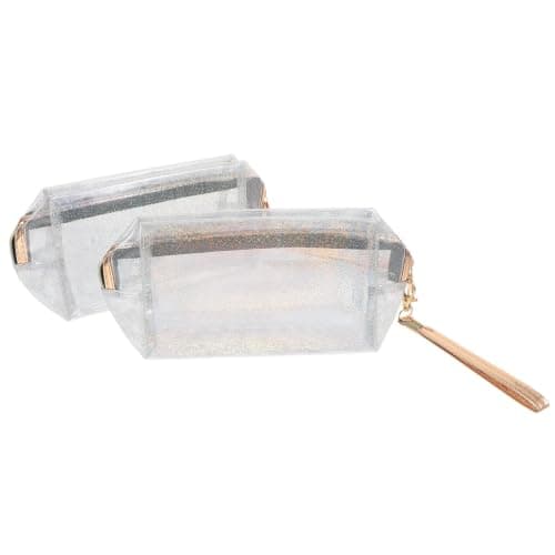 2pcs Makeup Bag PVC Silver Travel Wash Bag with Handle