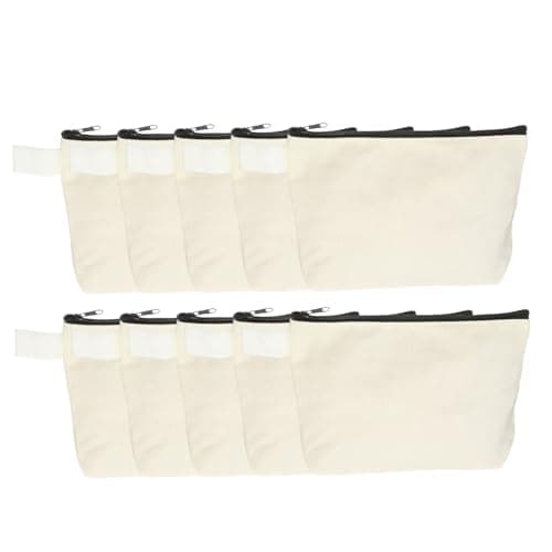 sourcing map Canvas Makeup Bags, 10pcs Travel Cosmetic Bags Bulk, Multipurpose Plain Toiletry Zipper Pouches Blank DIY Craft Bags Pencil Bag for Women Teens, Beige(7.5 x 5 x 1.8inch)
