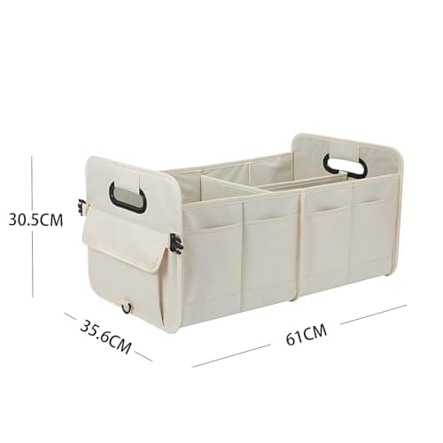 austoces Car Boot Organizer,Collapsible Durable Multi Compartments Car Storage Organiser With Adjustable Straps (Beige) — view 6