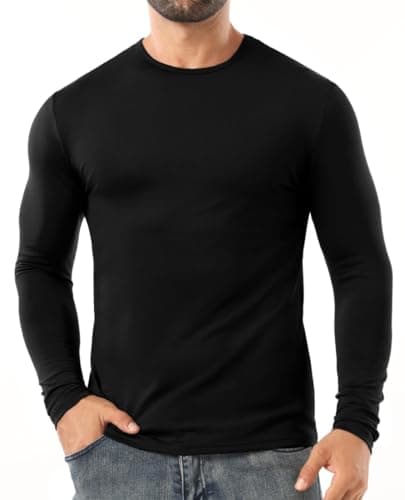 PrinStory Thermal Top for Men UK Long Sleeve Thermal Underwear Crew Neck Basic Base Layer Winter Warm Soft T-Shirt (Black, XL) — view 2