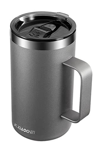 KXIAOCHEN 20oz Insulated Coffee Mug with Lid, Stainless Steel Coffee Mug, Double Wall Vacuum Coffee Mug with Handle, Premium Thermal Travel Coffee Mug (Silver Grey)