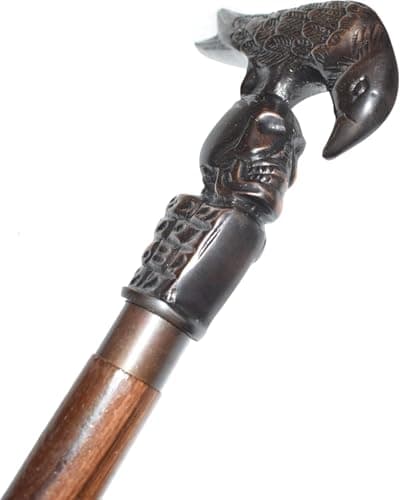 Antique Eagle Head Wooden Walking Stick | Durable Wood & Metal Support Cane | Comfortable Grip | Classic Vintage Style Gift for Everyday Use — view 2