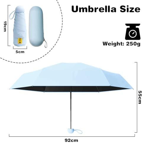 Detontek Mini Folding Travel Umbrella, Mini Travel Umbrella, Pocket Umbrella, Dual Purpose, Compact And Portable, With Storage Box (Sky Blue) — view 2