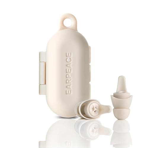 EarPeace Everyday Ear Plugs for Noise Reduction & Noise Control – High-Fidelity Earplugs, Comfortable & Reusable Earplugs for Sleep, Work, Snoring Blocking, Includes Carrying Case – Cream