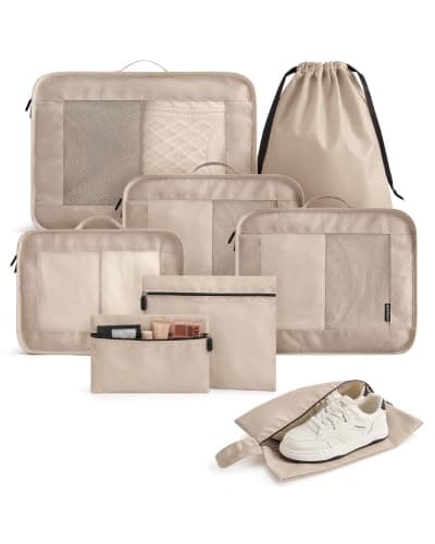 LIGHT FLIGHT 8pcs Packing Cubes, Travel Suitcases Organiser, Khaki