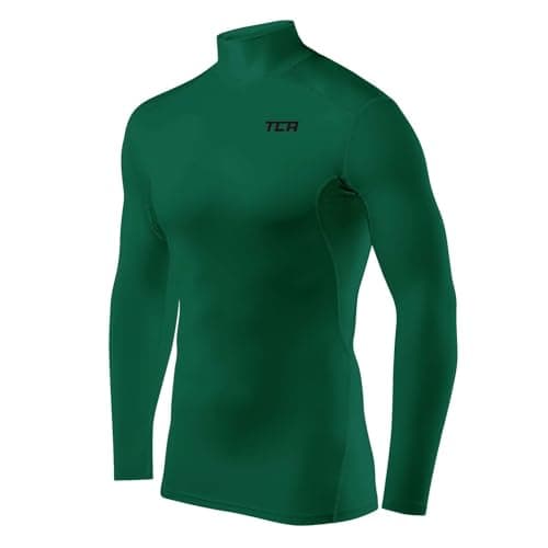 TCA Men's HyperFusion Compression Base Layer Top Long Sleeve Under Shirt - Mock Neck - Cadmium Green Mock, S