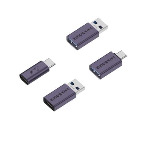 rgzhihuifz USB Data Blocker 4-Pack USB-C to A & A to C Charge-Only Adapters – Anti Juice Jacking, Safe Travel Charging, Hacking Proof 100% Guaranteed, USB C Data Blocker for Any USB Phone Charging