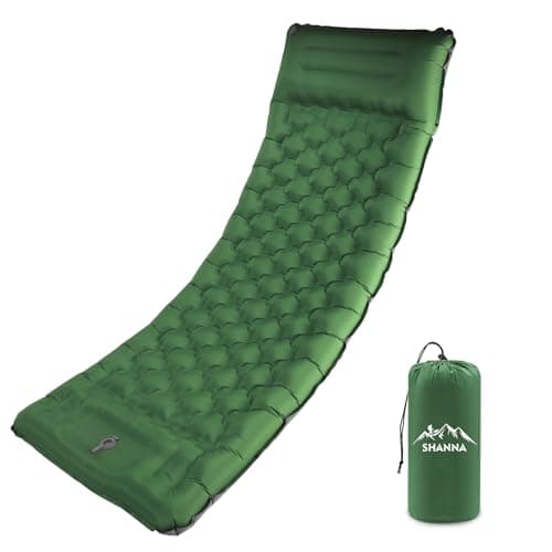 SHANNA Camping Sleeping Pad with Pillow: Extra Thick 12cm Ultralight Self Inflating Air Mat, Connectable 50D Insulated Sleep Mattress for Backpacking, Camp, Hiking, Tent (Olive Green)