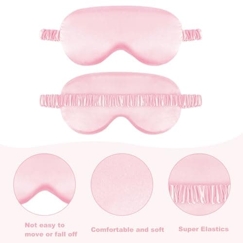 UILYNIU 6 Pieces Sleep Mask, Silk Sleep Mask with Adjustable Strap, Blackout Eye Mask, Soft Eye Mask for Sleeping, Silk Sleeping Eye Masks for Women Men Children, for Night,Travel,Nap (Black Pink) — view 3